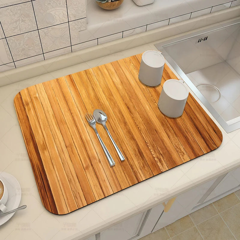 Axyaa Wood Grain Print Placemat Set for Kitchen Tableware, Coffee, and Draining Mats.