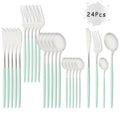 Axyaa Purple Silver Stainless Steel Cutlery Set - 24 Pcs Flatware Dinnerware Tableware Set