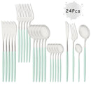 Axyaa Purple Silver Stainless Steel Cutlery Set - 24 Pcs Flatware Dinnerware Tableware Set