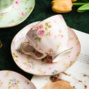 Axyaa English Porcelain Pink Floral Coffee Cup Saucer Bone Teacup Mug
