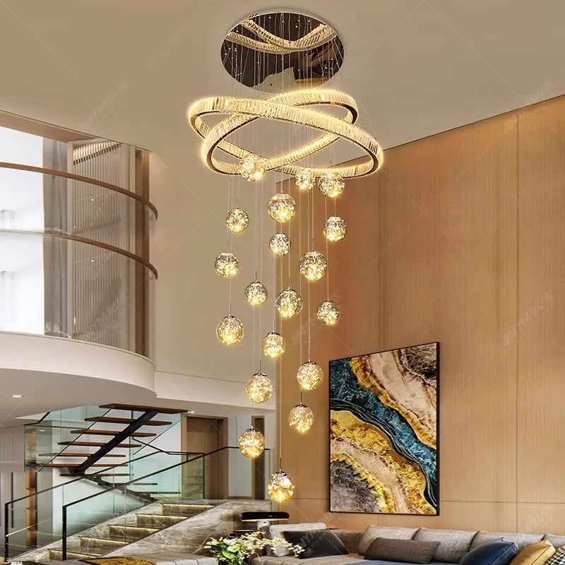 Axyaa Crystal Chandelier Stair Pendant Lamp Living Room Lighting