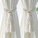 Wooden Bead Curtain Tiebacks by Axyaa - Boho Macrame Holdbacks with Cotton Rope