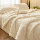Axyaa Cozy Striped Coral Fleece Blanket for Sofa Bed, Autumn Winter Plush Throw