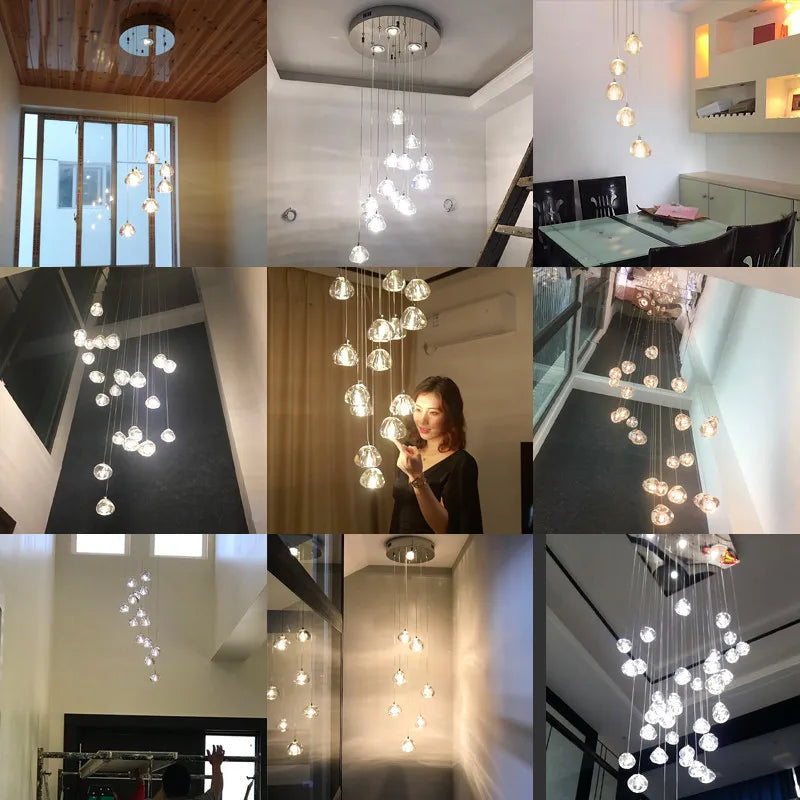 Axyaa Nordic LED Pendant Lights | Suspended Staircase Crystal Ball Decorative Indoor Lighting