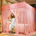Axyaa Embroidery Lace Pleated Bed Net Canopy: Romantic Queen Double Bed Net, Stainless Steel Bracket Excluded