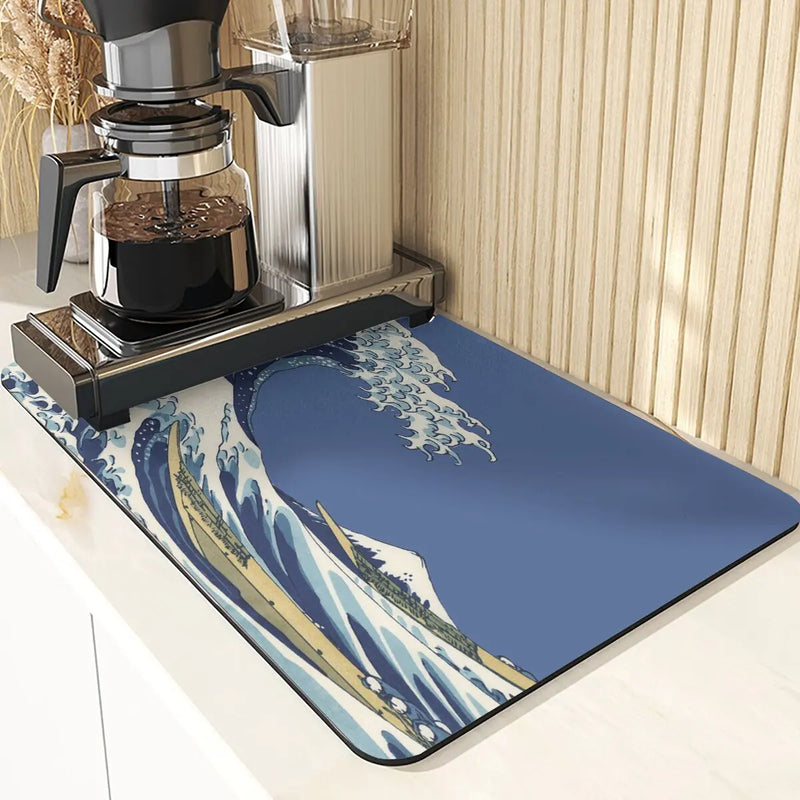 Axyaa Diatomite Kitchen Mat with Fujiyama Print
