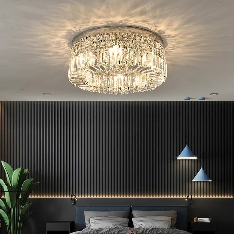 Axyaa Crystal LED Ceiling Lamp: Modern European Style Round Living Room Lighting