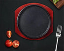 Axya Cast Iron Steak Pan with Non-Stick Enamel Coating and Wooden Base Holder
