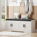 Axyaa Double-Layer Shoe Bench with Padded Seat, 4 Doors, Adjustable Shelves