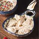 Axya Ceramic Dumpling Plate with Divided Grids for Sauce & Vinegar