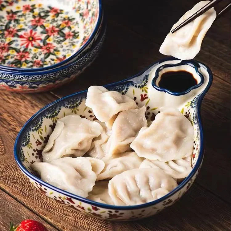 Axya Ceramic Dumpling Plate with Divided Grids for Sauce & Vinegar