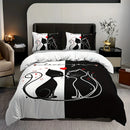 Axyaa Cat Cartoon Print Bedding Set - All-Season Comfort, Vibrant Design, Machine Washable