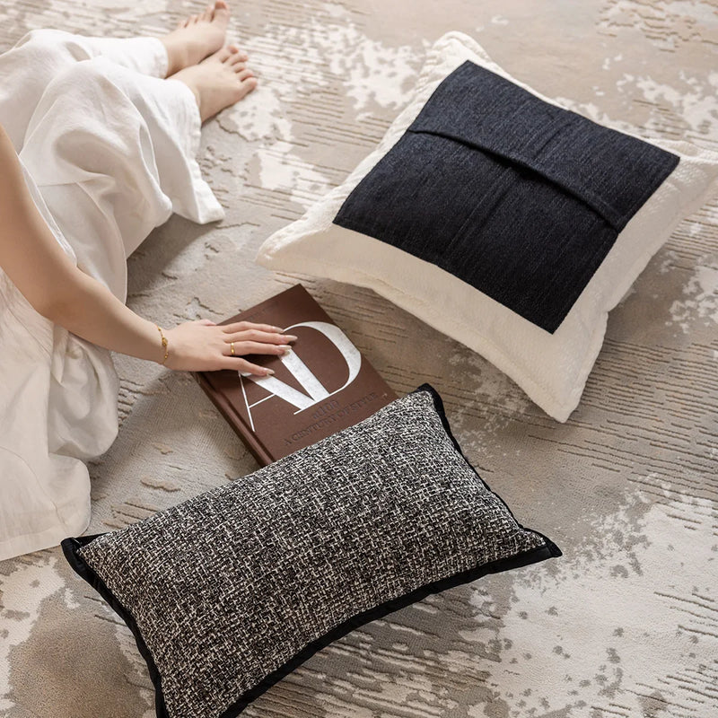 Axyaa Slub Woven Texture Pillow Cover in Black Brown for Living Room Sofa Bed