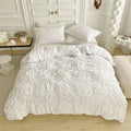 Axyaa Twist Flowers King Size Duvet Cover Set - Solid 3D Pinch Pleated Design