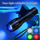 Axyaa Rechargeable Multi-Color LED Flashlight: Fishing, Camping, Hunting, Photography, Selfie