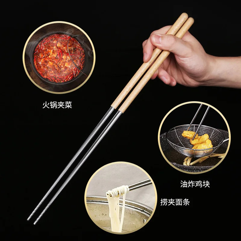 Axyaa Stainless Steel Extra Long Cooking Chopsticks for Noodles, Frying, Chinese Cuisine