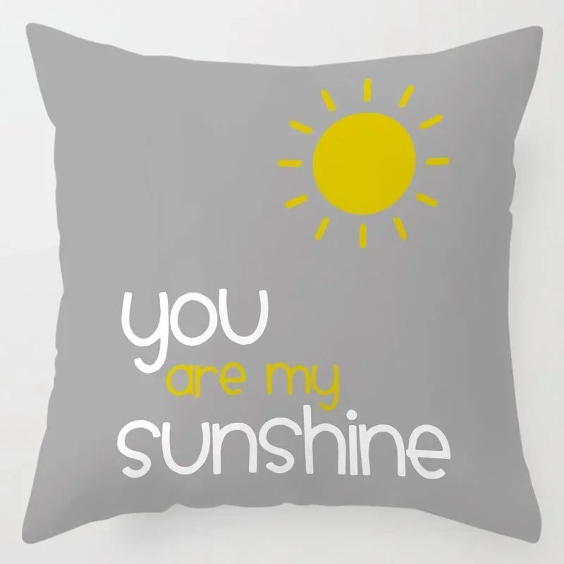Axyaa You are My Sunshine Yellow Gray Chevron Words Decorative Pillow Covers