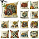 Axyaa Grey Pumpkin Sunflowers White Throw Pillowcase for Home Decor