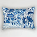 Bohemian Blue Flower Pillowcase with Vintage Ink Plant Leaf Design, by Axyaa