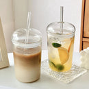 Axyaa Glass Tumbler with Lid and Straw for Cold Drinks, 450ml