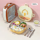 Axyaa Stainless Steel Divided Lunch Box with Cutlery - Leakproof & Portable