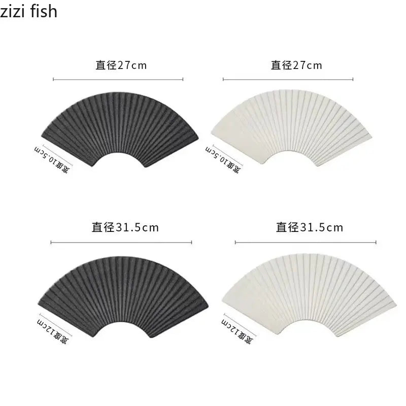 Axya Ceramic Fan-Shaped Sushi Plate Set - Striped Creative Dining Tableware