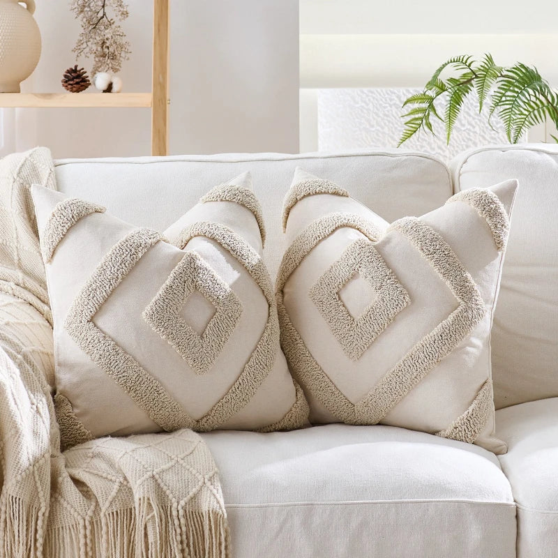 Axyaa Tufted Tassel Diamond Cushion Cover - Boho Style - 45x45cm