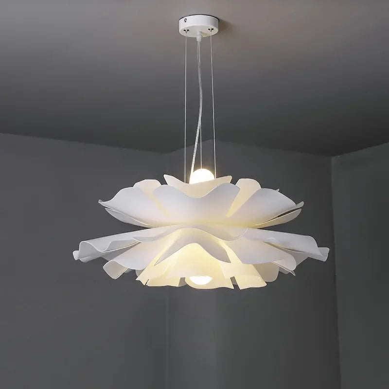 Axyaa Lotus Shape LED Chandeliers Cream Lighting Fixtures for Modern Living Room