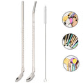 Axyaa Stainless Steel 2-in-1 Straw Spoon Set for Drinks, Cocktails, Coffee & Juice