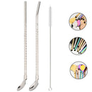 Axyaa Stainless Steel 2-in-1 Straw Spoon Set for Drinks, Cocktails, Coffee & Juice