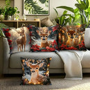 Axyaa Deer & Poinsettia Holiday Lights Cushion Covers for Sofa, Bedroom, Car