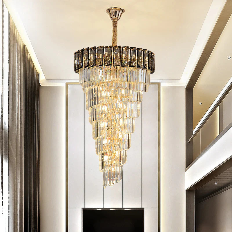 Axyaa Amber Crystal Chandelier for Luxury Living Room and High-rise Hall