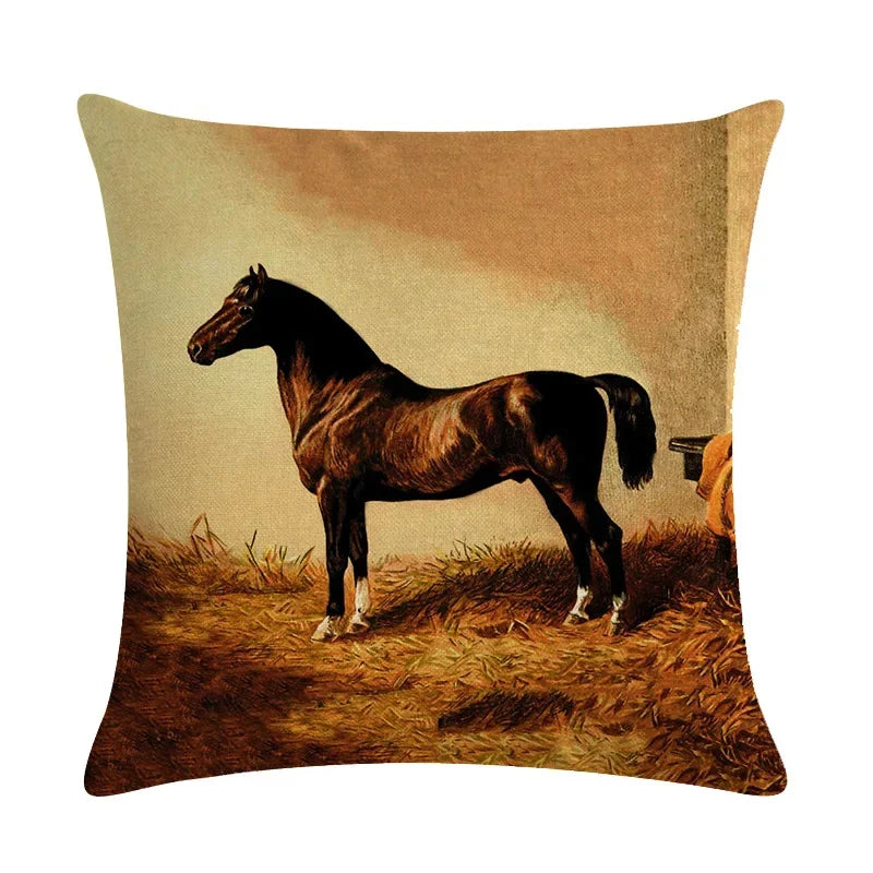 Axyaa Retro Horse Print Cushion Cover for Home Decor 45x45cm