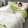 Axyaa Silk Embroidery Summer Quilt: Smooth & Cool Solid Blanket for Bed
