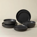 Axyaa Pacifica Seed Grey Stoneware 12-Piece Place Setting for 4 - Microwave & Dishwasher Safe