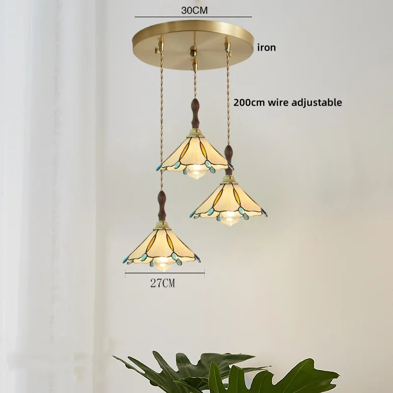 Axyaa Modern Pink Glass LED Pendant Lights Copper Hanging Lamp for Home Decor