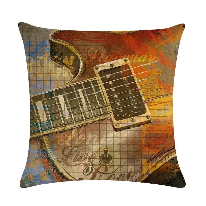 Axyaa Rock Guitar Pattern Throw Pillow Cover: Cotton Linen Cushion for Home Sofa