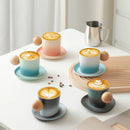 Axyaa Ceramic Coffee Set with Wooden Handle, Coarse Pottery, Retro Design