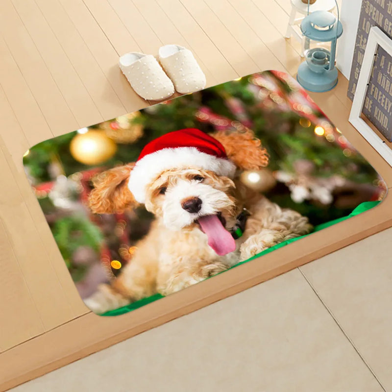 Axyaa Christmas Cat Dog Print Animal Door Mats Non-Slip Floor Home Decoration