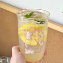 Axyaa Cute Bowknot Glass Tumbler 500ml Bunny Kawaii Cups For Coffee Juice Milk Beer