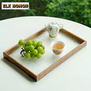 Axyaa Black Walnut Glass Tea Tray: Wooden Tableware Dessert Plate Holder