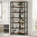 Axyaa 7-Tier Industrial Corner Bookshelf: Wood & Metal Freestanding Display Shelf