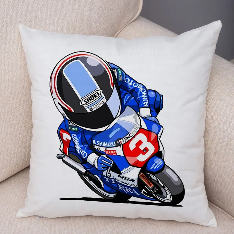 Axyaa Cartoon Sport Motorcycle Cushion Cover - Super Soft Plush Pillow Case