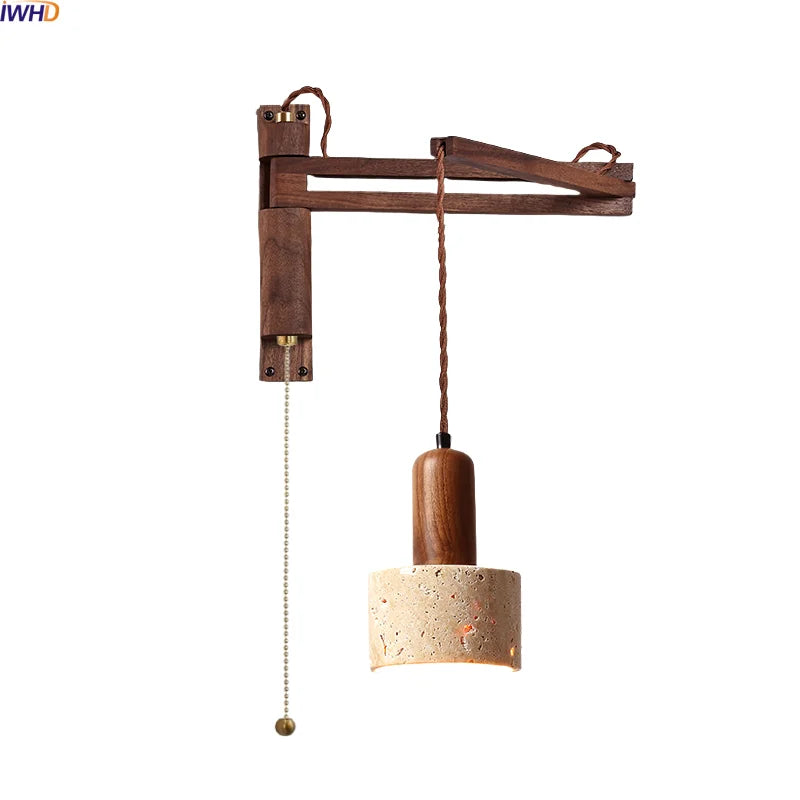 Axyaa Nordic LED Wall Sconce Yellow Travertine Stone Wood Handle Stair Light