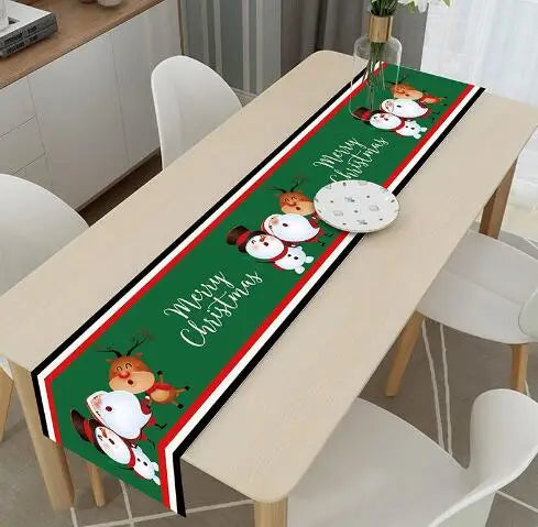 Axyaa Christmas Table Runner with Festive Gnome Tree Snowman Design