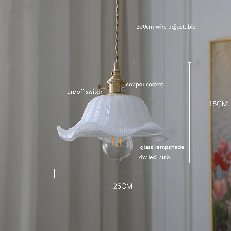 Axyaa White Green Glass LED Pendant Light with Copper Socket
