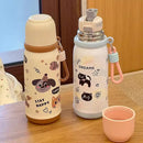 Axyaa Cute Cat Stainless Steel Tumbler with Straw - 500ml Thermal Cup