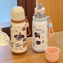 Axyaa Cat Thermos Tumbler Stainless Steel Thermal Cup Straw - 500ml Kawaii Water Bottle
