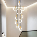 Axyaa Modern LED Nordic Stair Chandelier - Acrylic Rings & Wood Bedroom Ceiling Pendant Lights