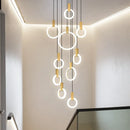 Axyaa Modern LED Stair Chandelier Wood Hanging Lights Acrylic Rings Fixture